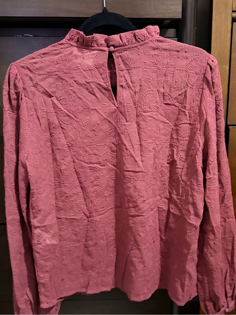 Sezane Heathered Mauve Ruffled-Yoke Long Sleeve Blouse - Picture 4 of 5